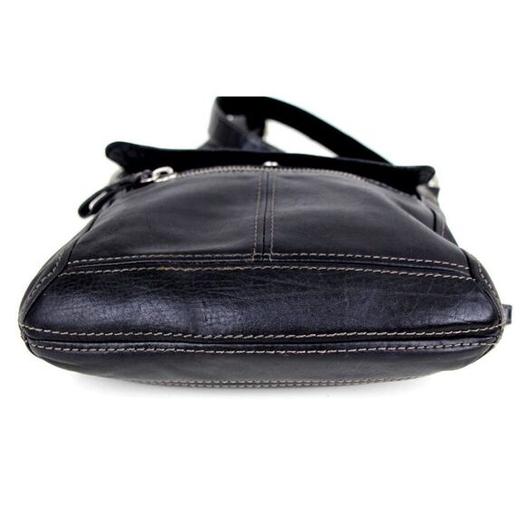 FOSSIL BLACK GENUINE LEATHER KEY CHAIN X-BODY MESSENGER SHOULDER BAG HANDBAG - Picture 8 of 16